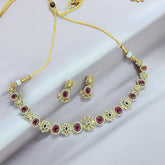 Elegant Ruby and Gold-Plated Floral Necklace Set